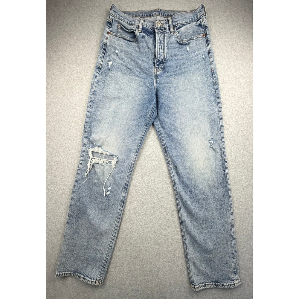 Old Navy Sky-Hi Straight Jeans 12 Tall Distressed Button Fly Light Wash Denim